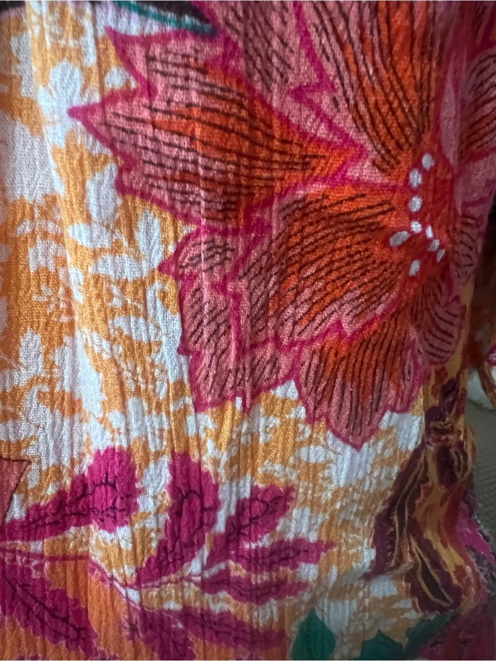 LOFT Orange Multi Floral Scoop-Neck Blouse